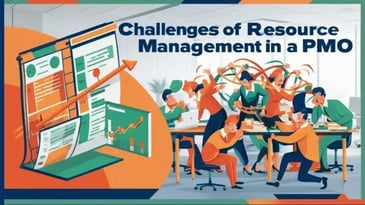 Illustration showing teams struggling with competing demands and resource overload in a PMO