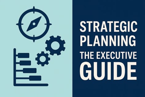 Strategic Planning Executive Guide cover with compass, roadmap, and gears icons.