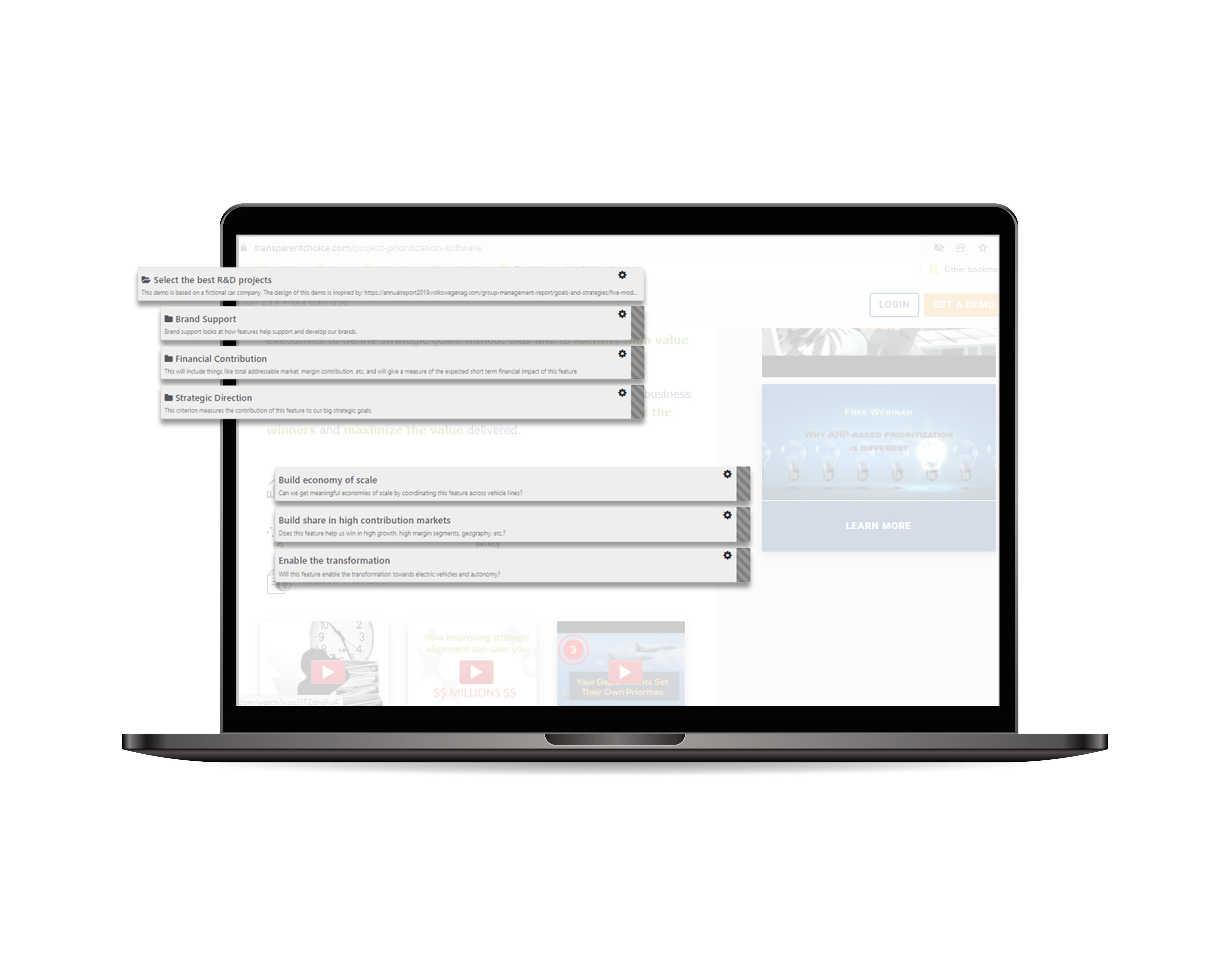 high level criteria in transparentchoice software